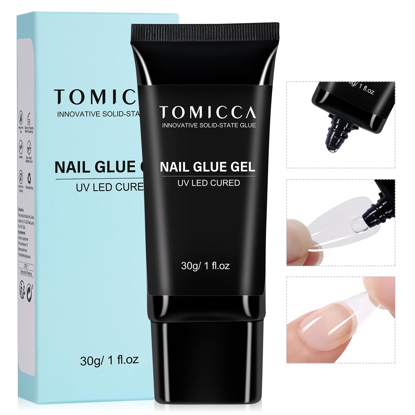 TOMICCA 240Pcs Extra Short Coffin Nail Tips & 4 in 1 Nail Glue 30g