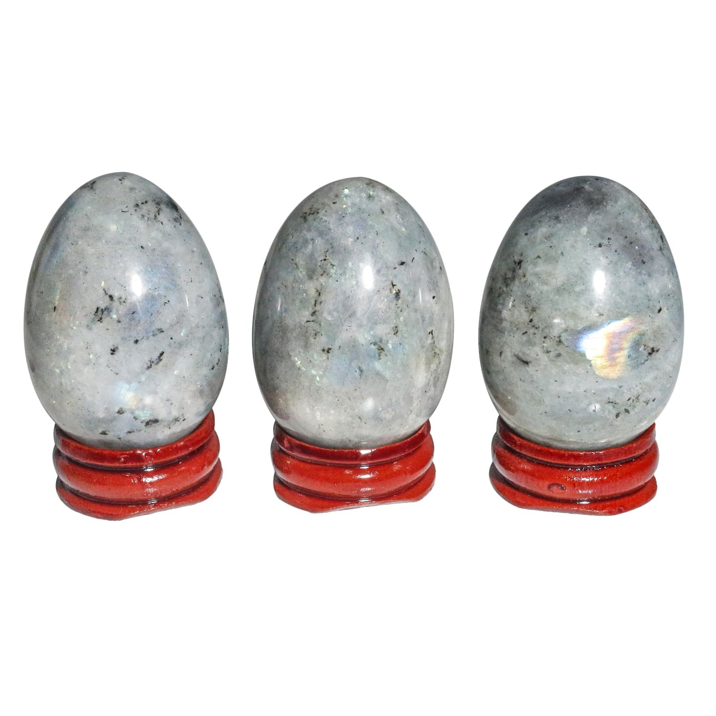 Casaper 2" Natural Moonstone Egg with Wood Stand for Home Decoration, Polished Crystal Pocket Palm Sphere Fengshui Figurines Healing Reiki