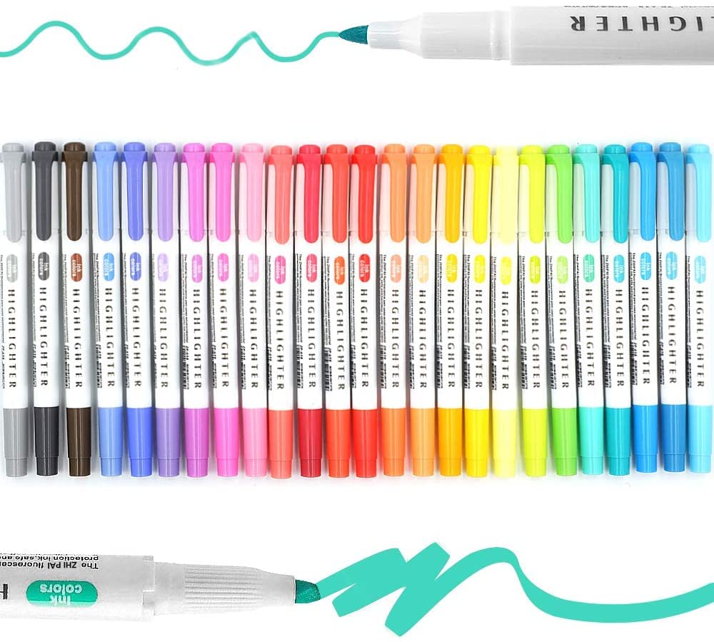 YOOUSOO 25 Pack Pastel Highlighters Assorted Colours, Dual Tip Bible Highlighter, Chisel Tip Mild Highlighters No Bleed Fluorescent Highlighter Pens for School Student Office Journals