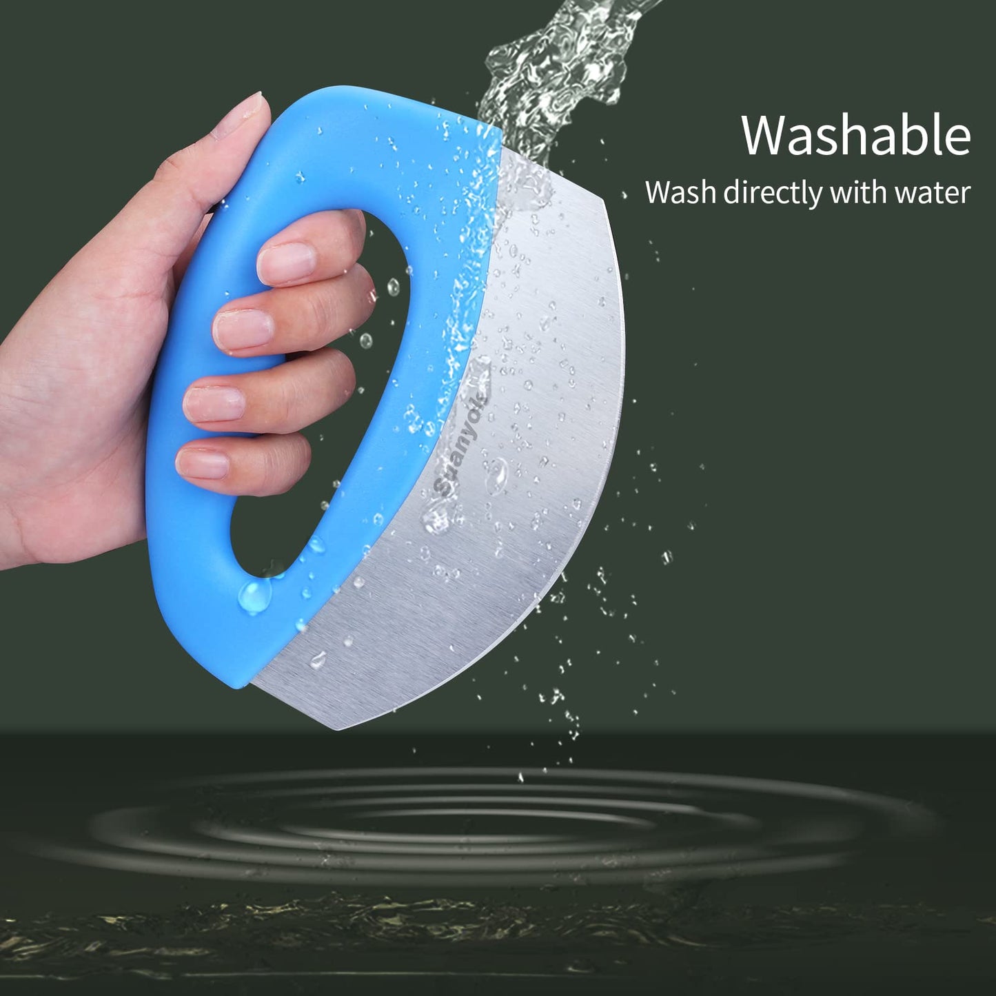 Suanyok Premium Pizza Cutter Food Chopper-Super Sharp Blade Stainless Steel Pizza Cutter Rocker Slicer with Protective Sheath Multi Function Pizza Knife Kitchen Tools,Dishwasher Safe (Blue)