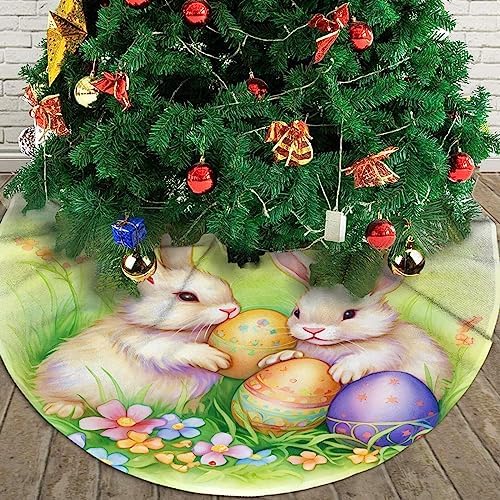 Easter Bunnies Eggs Christmas Tree Skirts 36", Xmas Tree Cloth Mats Trees Skirts for Decor Gift, Home Decoration
