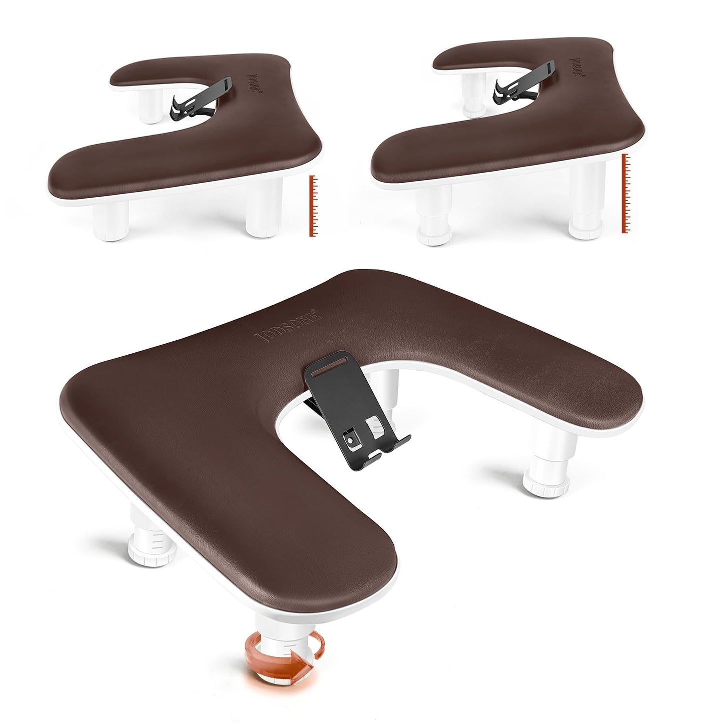 JODSONE U-Shaped Brown Arm Rest for Nails Tech with Rotating 360°Built-In Phone Holder and Adjustable Nail Arm Rest Detachable Manicure Hand Rest for Salon Design