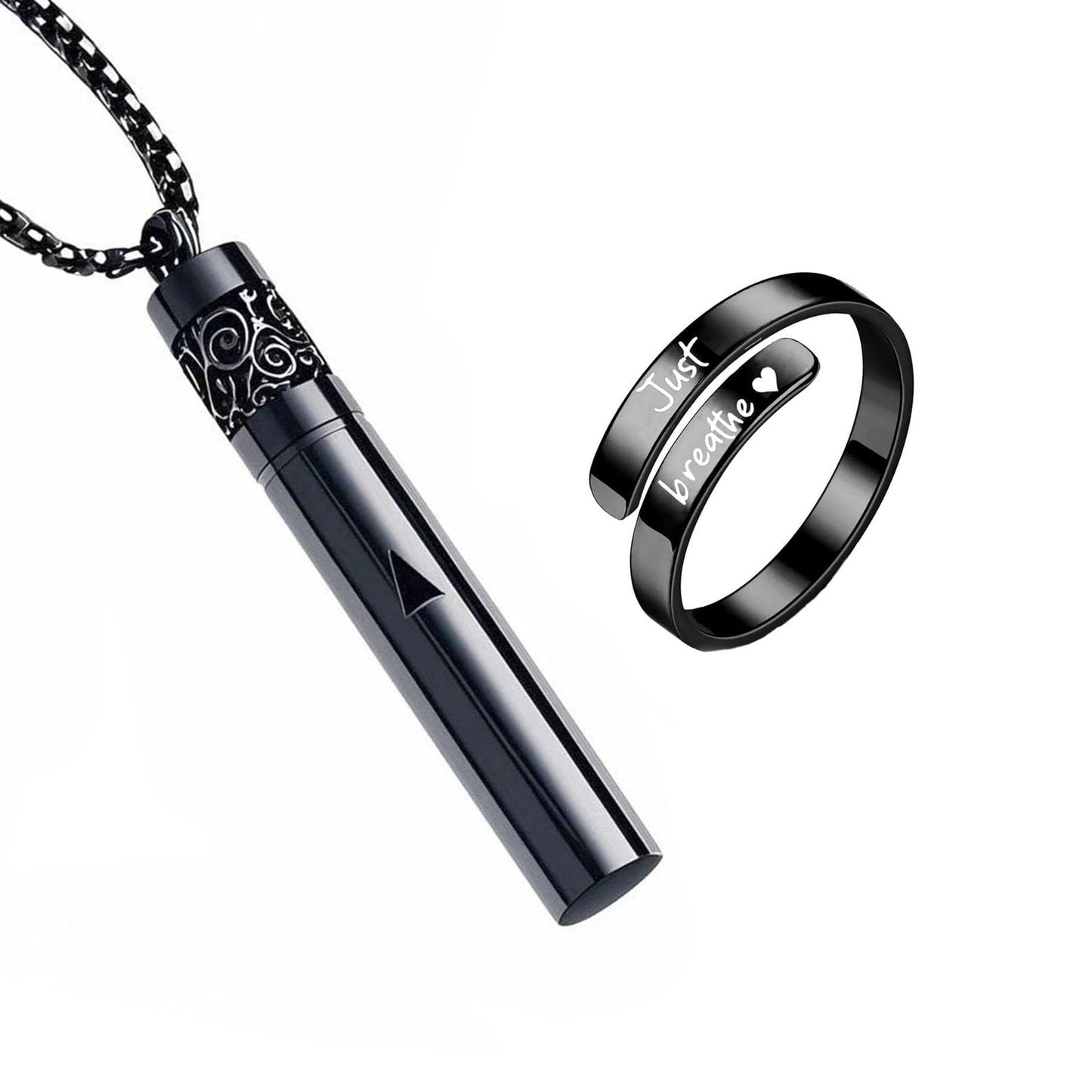 phaxud Stainless Steel Mindfulness Breathing Necklace for Anxiety Original Upgrades Quit Smoking Necklace with Essential Oil Diffuser Multifunctional Jewelry (G)