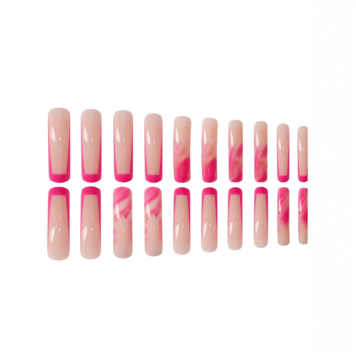 Curved Press on Nails Extra Long Artificial Nail Pink French Stick on Nail 20pcs
