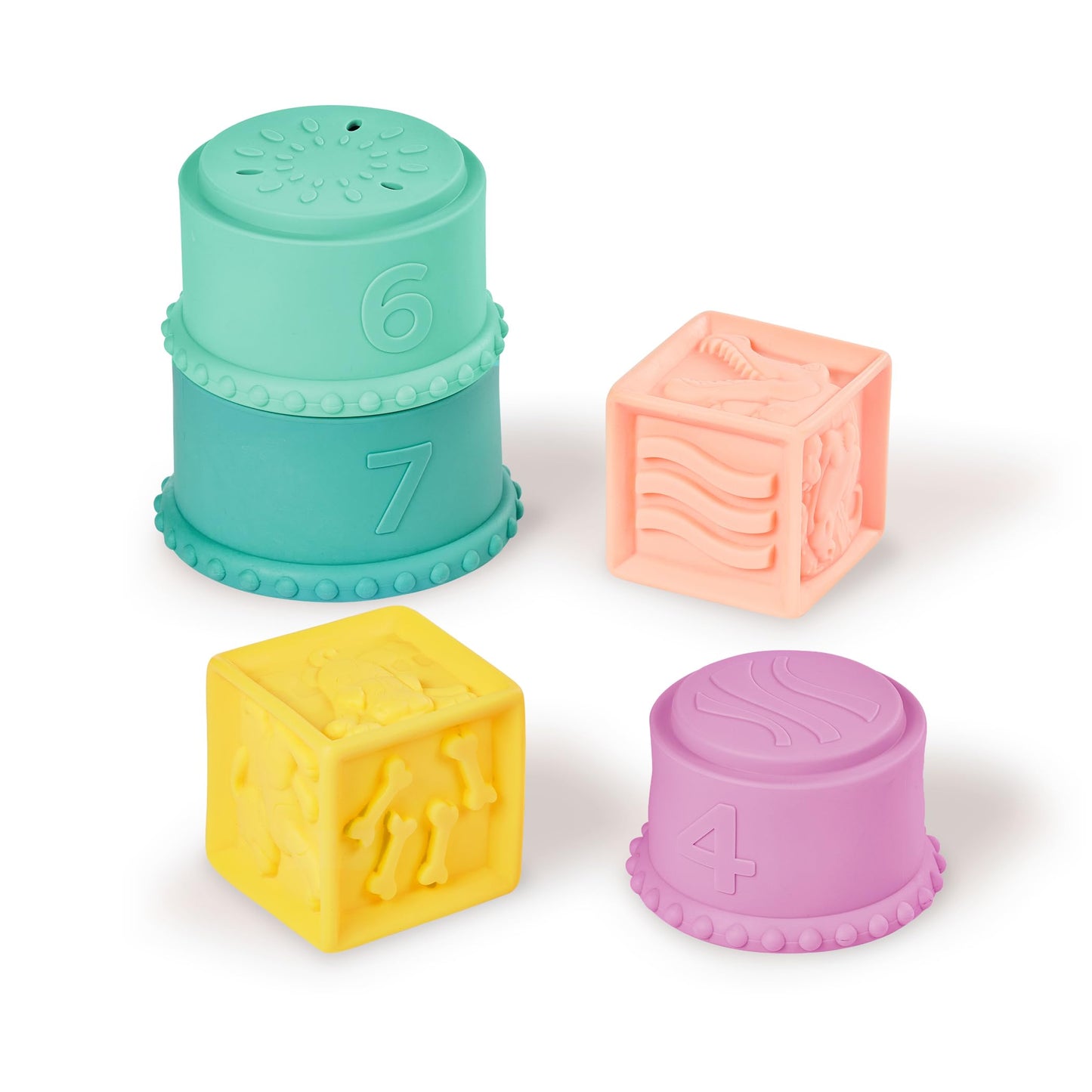 B. toys – Sensory Baby Toys – Soft Baby Blocks – Stacking Drip Cups – Numbers, Shapes & Animals – 6+ Months – Stackin' Squishies