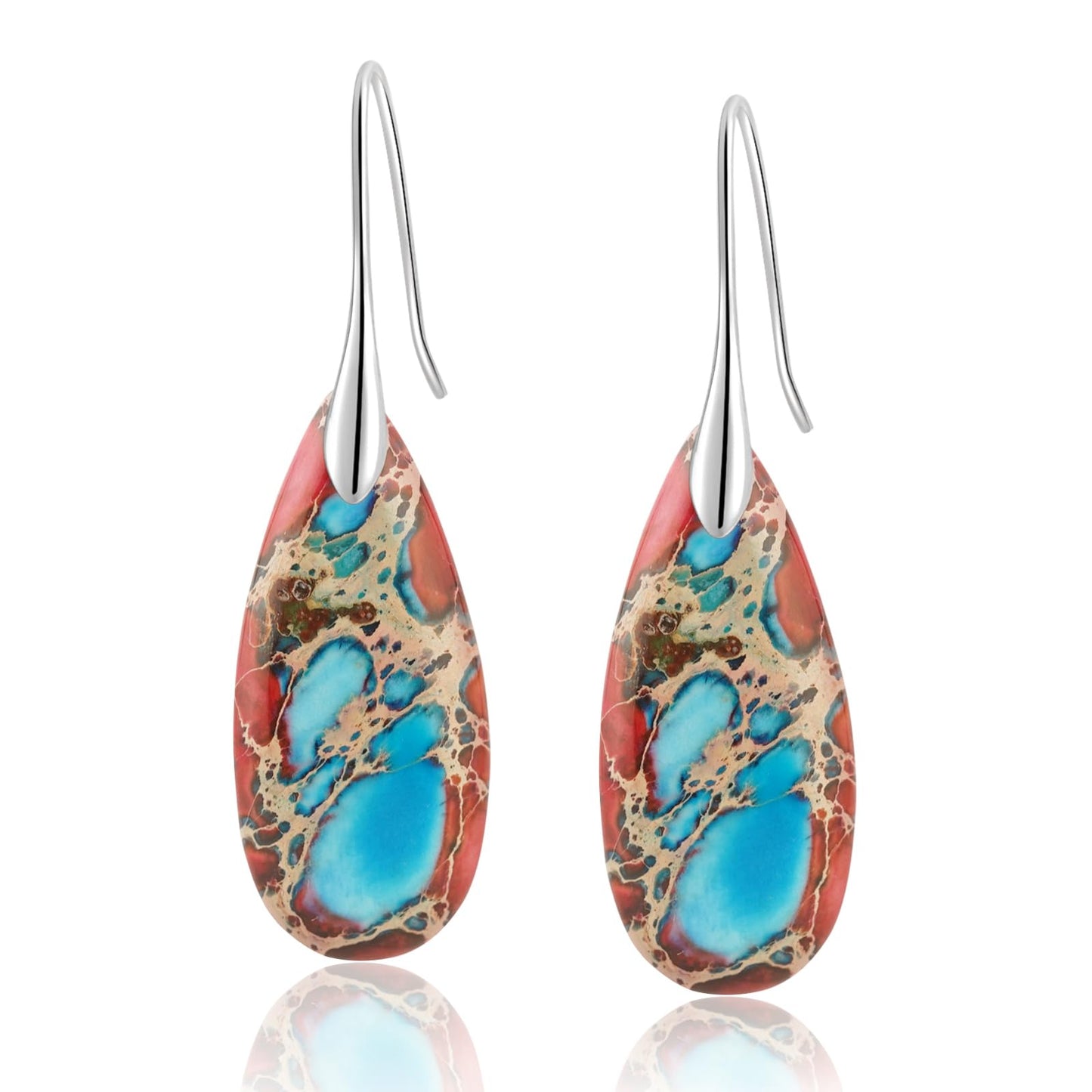 Sriomu Natural Healing Stone Fishhoop Dangle Drop Earrings Statement Gold silver earrings