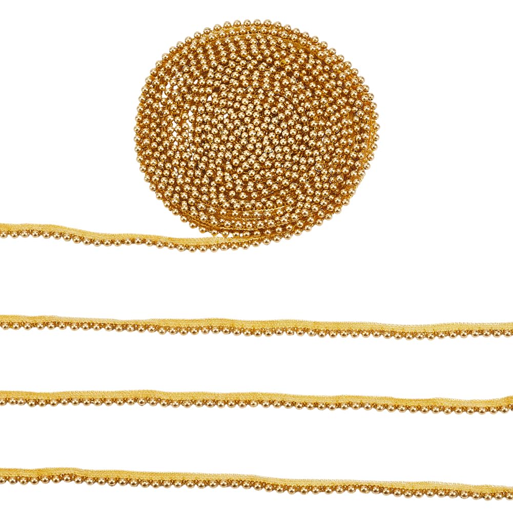 CABODYALS 1/2 Inch 10 Yards Gold Woven Ball Bead Tassel Trim Braid Fringe Edging with Beads Golden Lace Decorative Edge Trimming Polyester Ribbon for Sewing Making Party Wedding DIY Craft Supplies