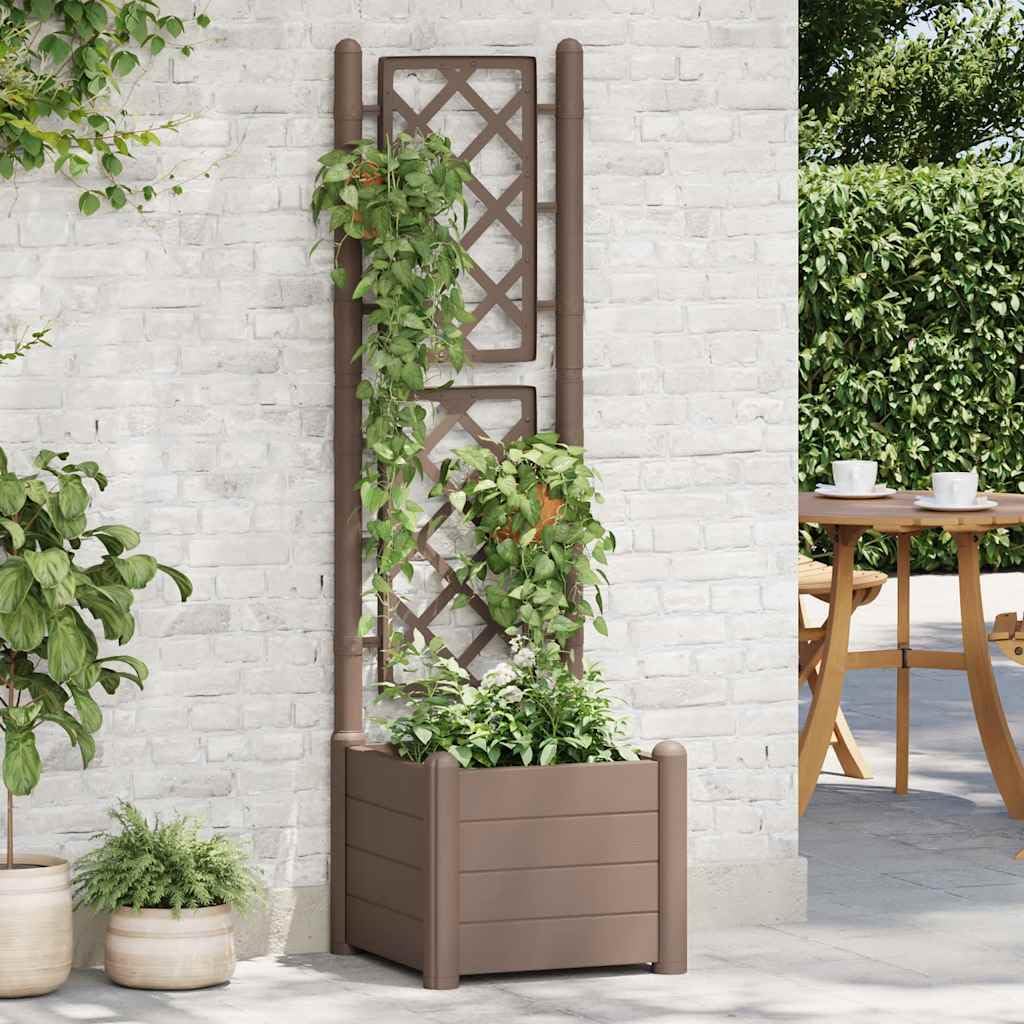 Mocha Garden Planter with Trellis, Large Square Polypropylene Pot for Climbing Plants, Indoor Outdoor Decorative Home Decor