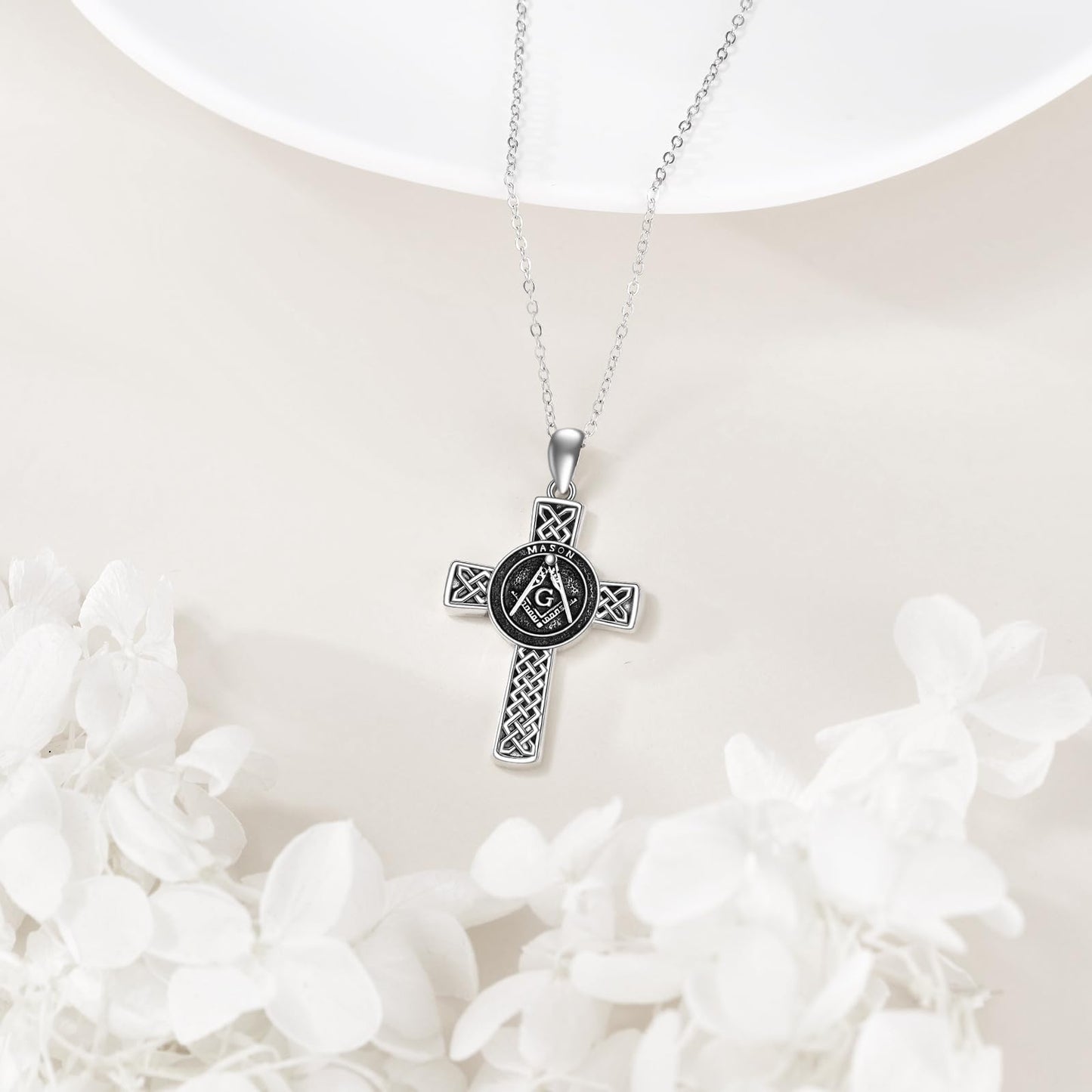 VONALA Masonic Symbol Necklace 925 Sterling Silver Celtic Cross Pendant Jewelry for Women