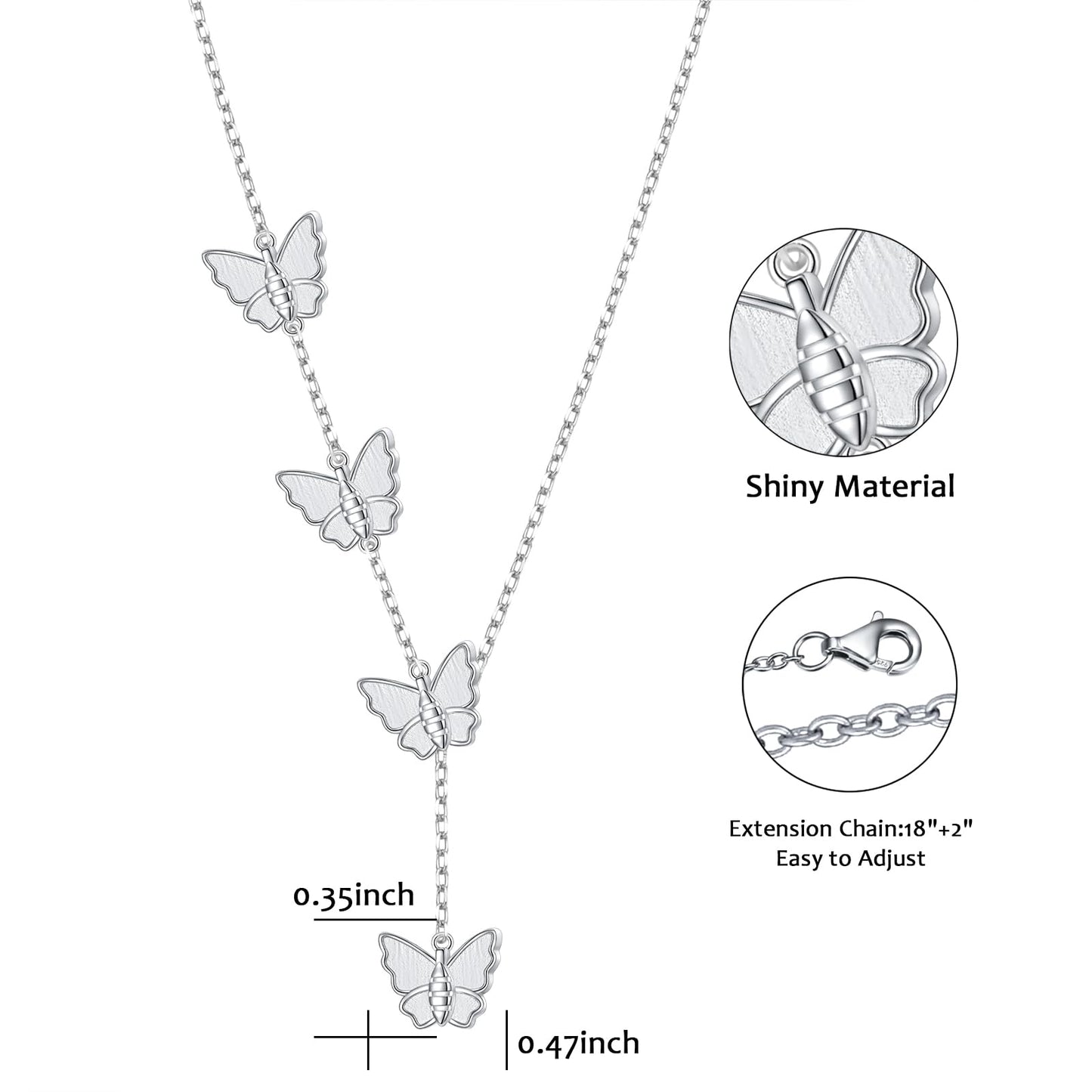 DAOCHONG Butterfly Y Shaped Lariat Necklace Sterling Silver Lariat Long Chain Drop Adjustable Necklace Layered Necklace 30"