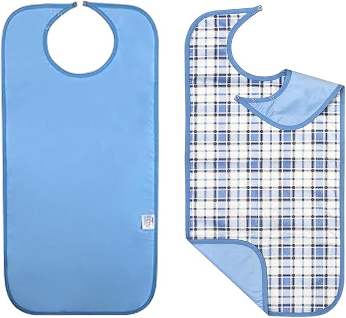 Adult Bibs, 3-Pack Washable Waterproof Clothing Protector for Men, Women, Elderly Seniors - Reusable Large Feeding Bibs