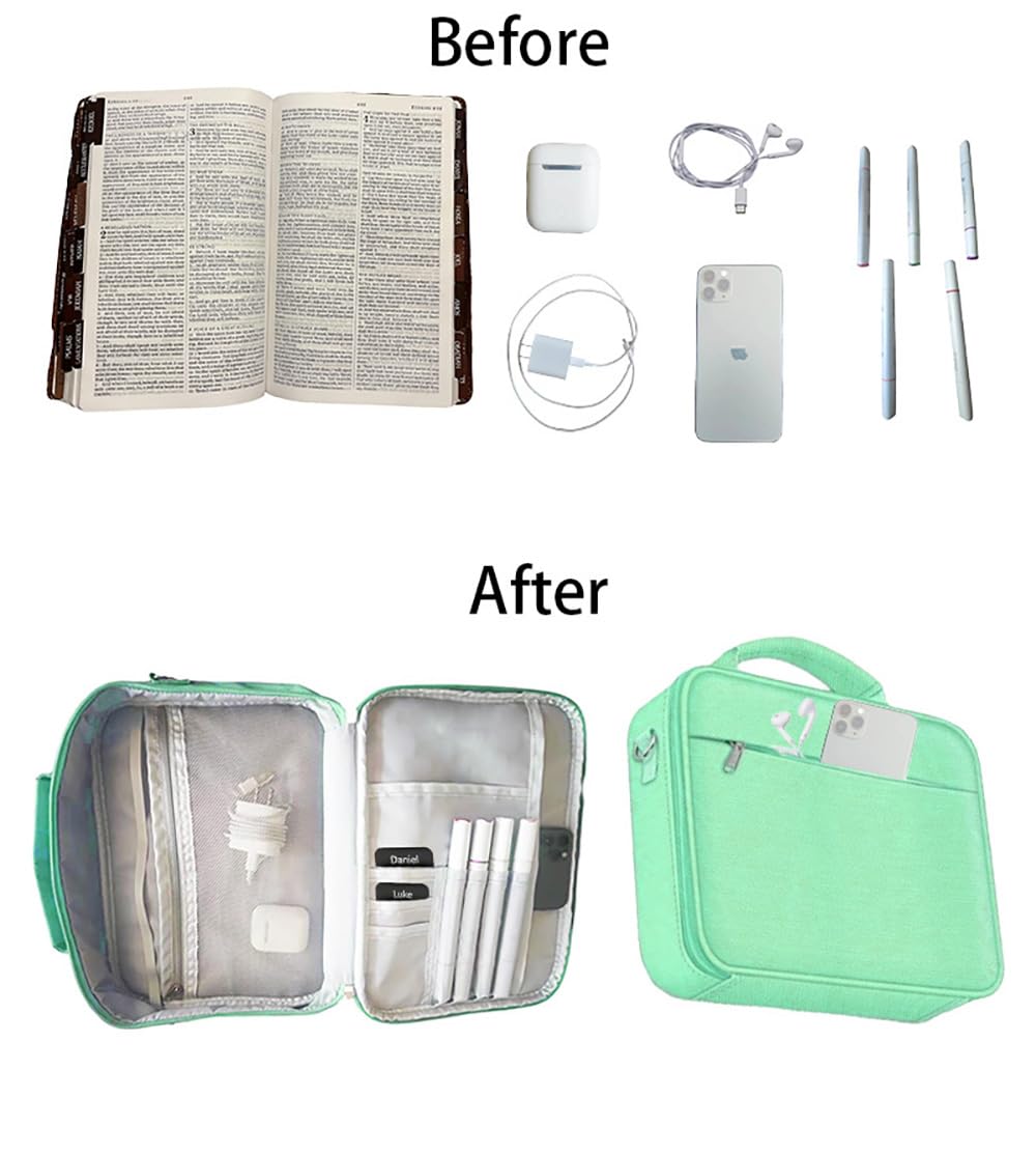 Yidab Bible Cover,Book Protection Handbag Carrying Case Church Bag,Shoulder Strap Zipper Pocket Pen Holder with 3D Engraved Crystal About Religious Classic Scenes