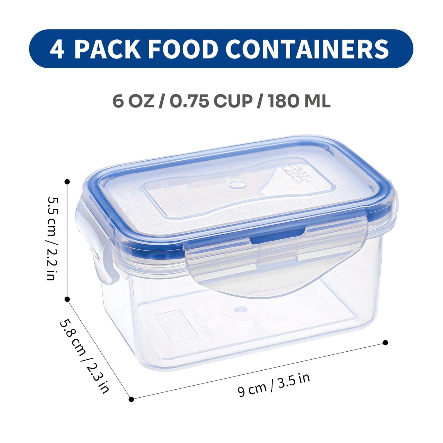 KIGI Small Food Storage Containers with Airtight Lids, 4-Sided Locking Lids, Reusable BPA-Free Plastic, Leakproof for Snack, Lunch, Meal Prep, Portion Control & Purees, 6 oz / 0.75 Cup, 8 Piece Set