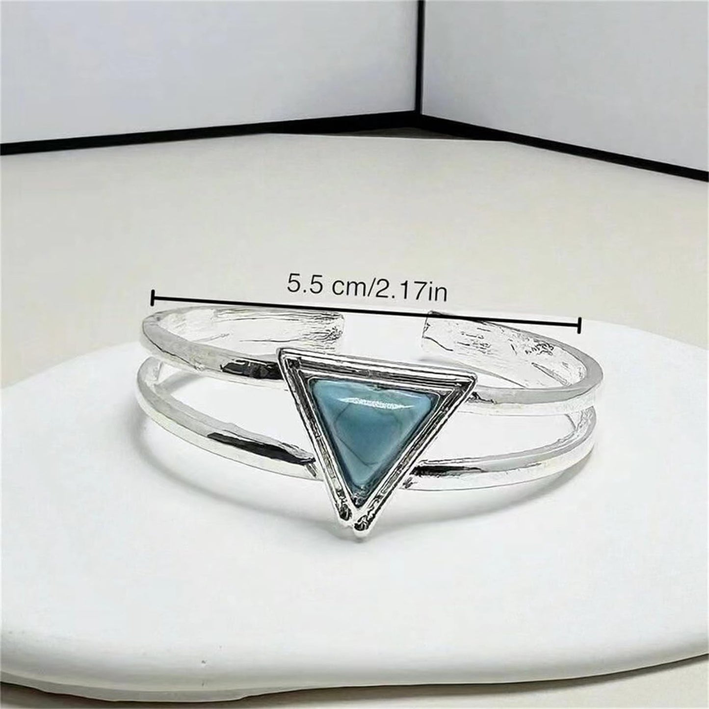 Handmade 925 Sterling Silver Turquoise Bracelets for Women & Men Boho Turquoise Triangle Bangle Bracelet Open Adjustable Wide Stacking Cuff Bangles Bracelets Jewelry for Women Birthday Everyday Wear