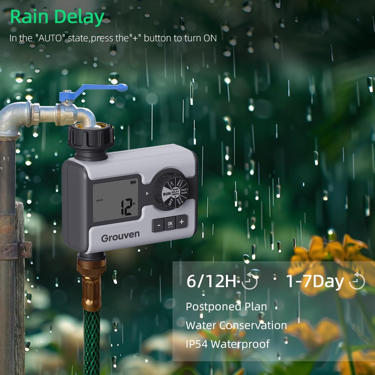 Garden Sprinkler Timer Dial Hose Faucet Programmable Water Timer with Rain Delay,Manual, Automatic Watering System Irrigation,1 Outlet