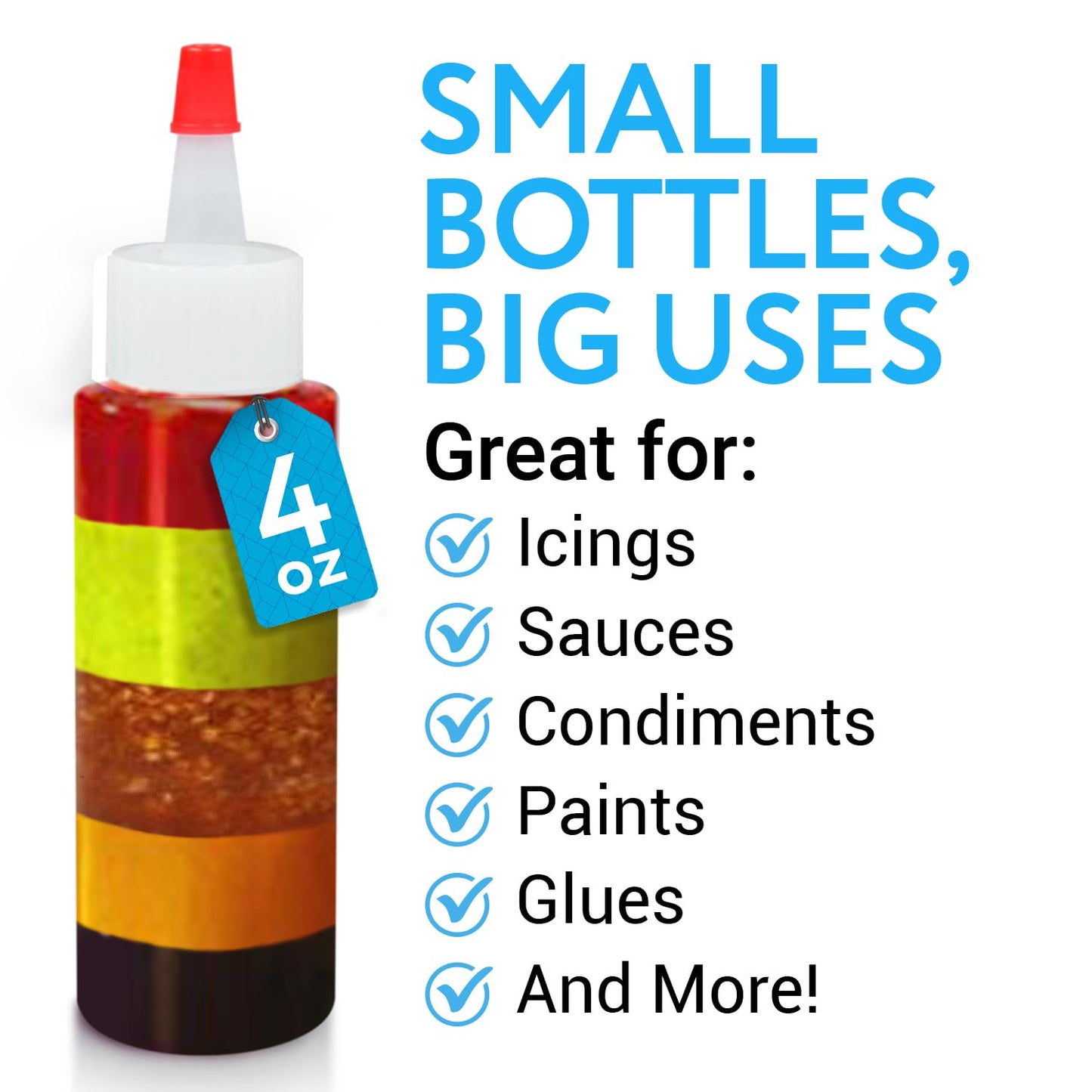 IMPRESA Plastic Squeeze Bottles - 4 Oz, Pack of 8, Clear - Mini Squeeze Bottles for Sauces, Condiments, Dressings, Camping & Travel - Cookie Decorating Supplies - Pancake Art Kit