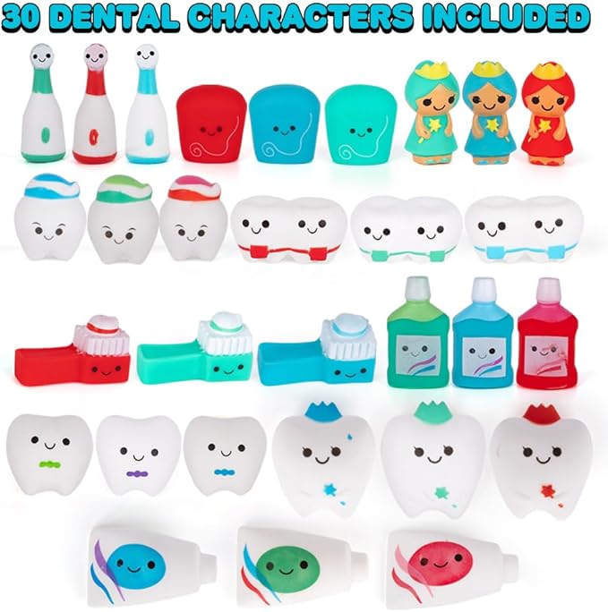 ArtCreativity Dental Character Assortment, Set of 25, Cute Tooth Fairy Toys for Kids, Rubbery Dentist Office Giveaways for Children, Holiday Stocking Stuffers, Unique Birthday Party Favors