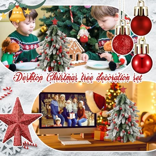 RoundFunny 25 Pcs Mini Christmas Balls Ornaments Set 0.79 Inch Christmas Day Ball Topper Star Tree Hanging Ornaments for Party Decoration(Red)