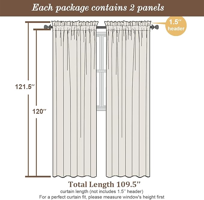 Chyhomenyc Sage Green Curtains 120 Inch Length 2 Panels Set, Faux Linen Textured Semi Light Filtering Soft Airy Farmhouse Curtain Drapes for Living Room Bedroom, Each 60Wx120L