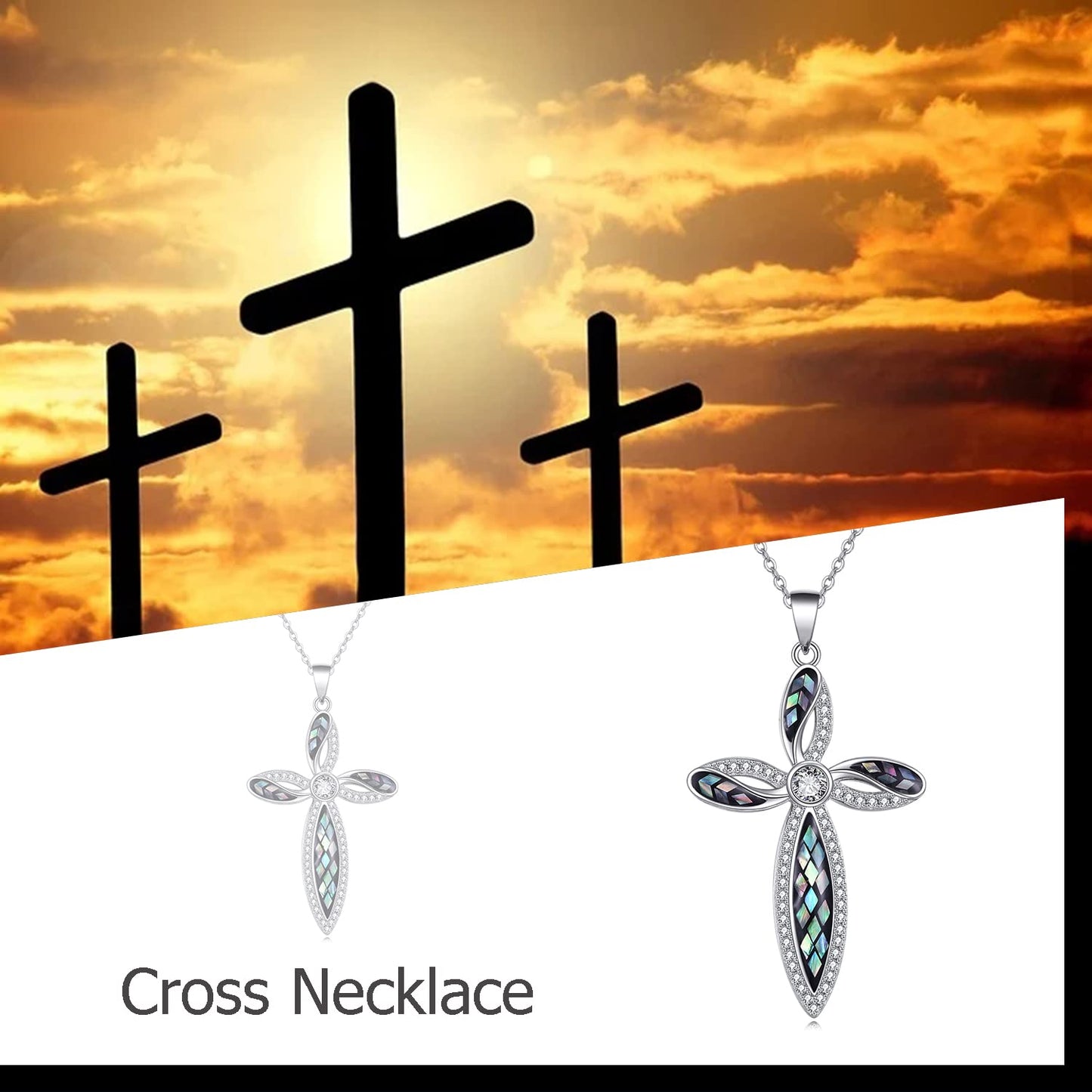 ONEFINITY Religious Cross Pendant Necklace 925 Sterling Silver Abalone Shell Cross Pendant Gifts for Women Jewellery