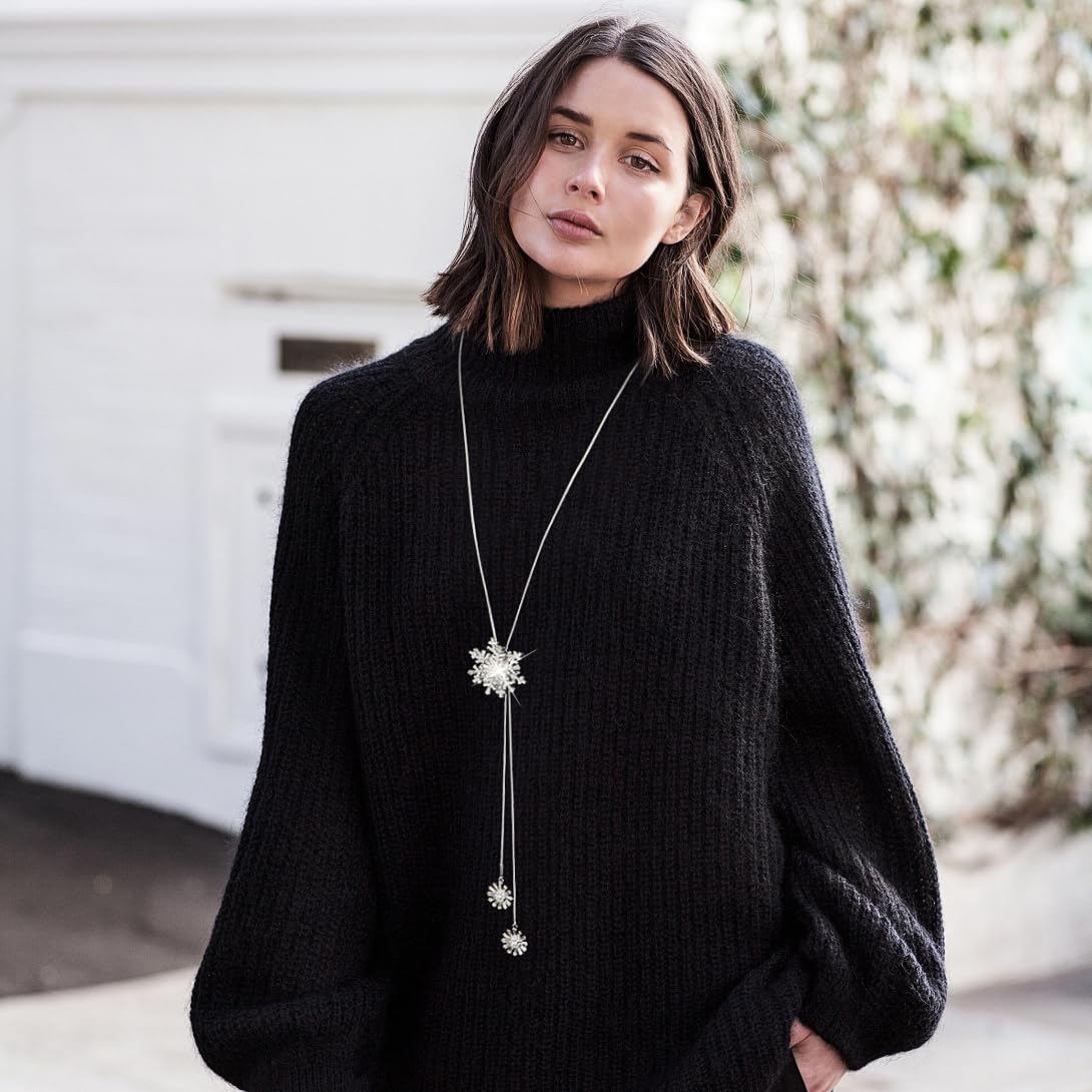 Suyi Trendy Crystal Long Necklace All-Match Style Shining Clothing Sweater Chain Snowflake Silver 1