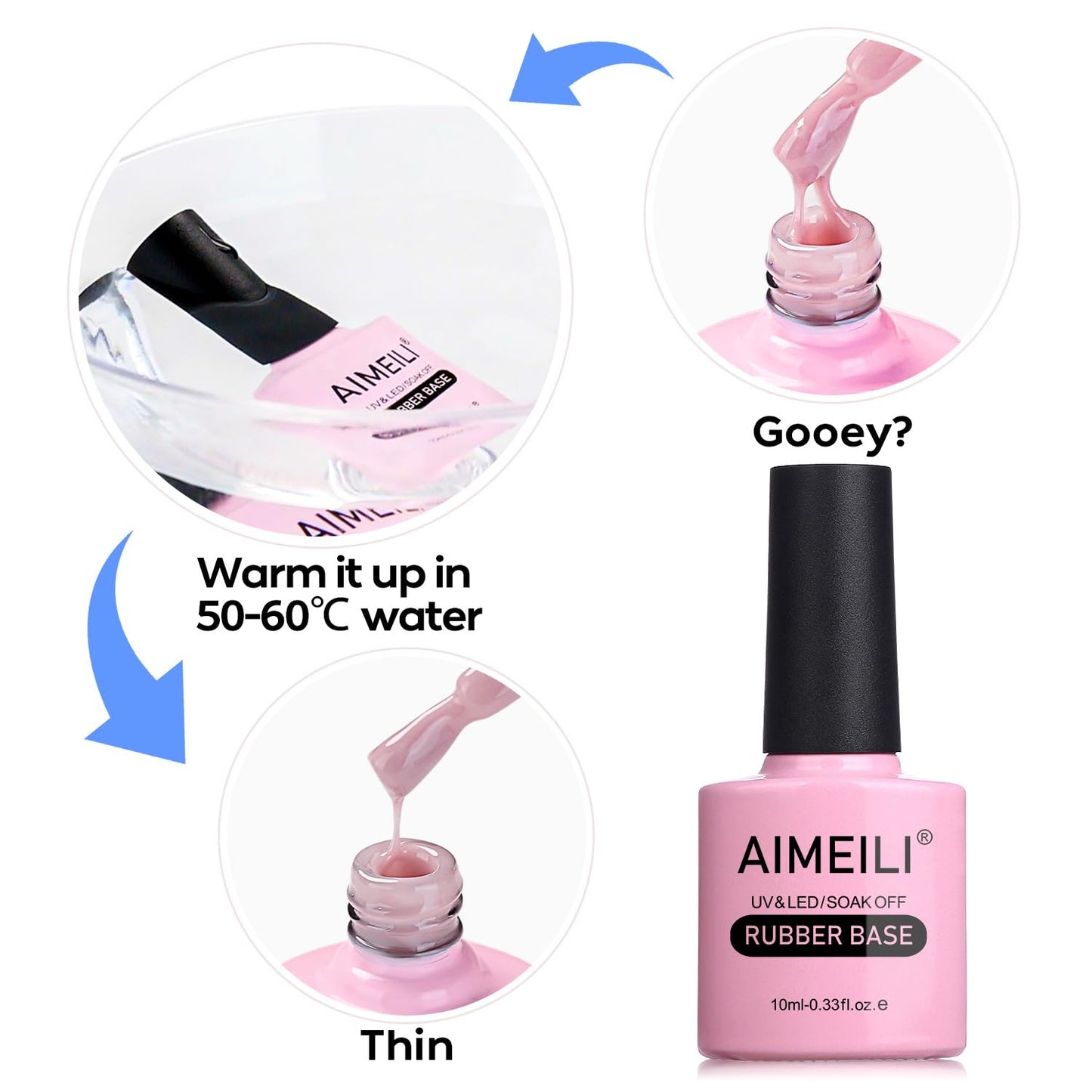 AIMEILI Hema Free Rubber Base Gel For Nails, Soak Off U V LED Clear Sheer Gel Nail Polish, 4 in 1 Nail Strengthen/Enhance/Base Coat/Color Set Of 6pcs X 10ml - Kit 47