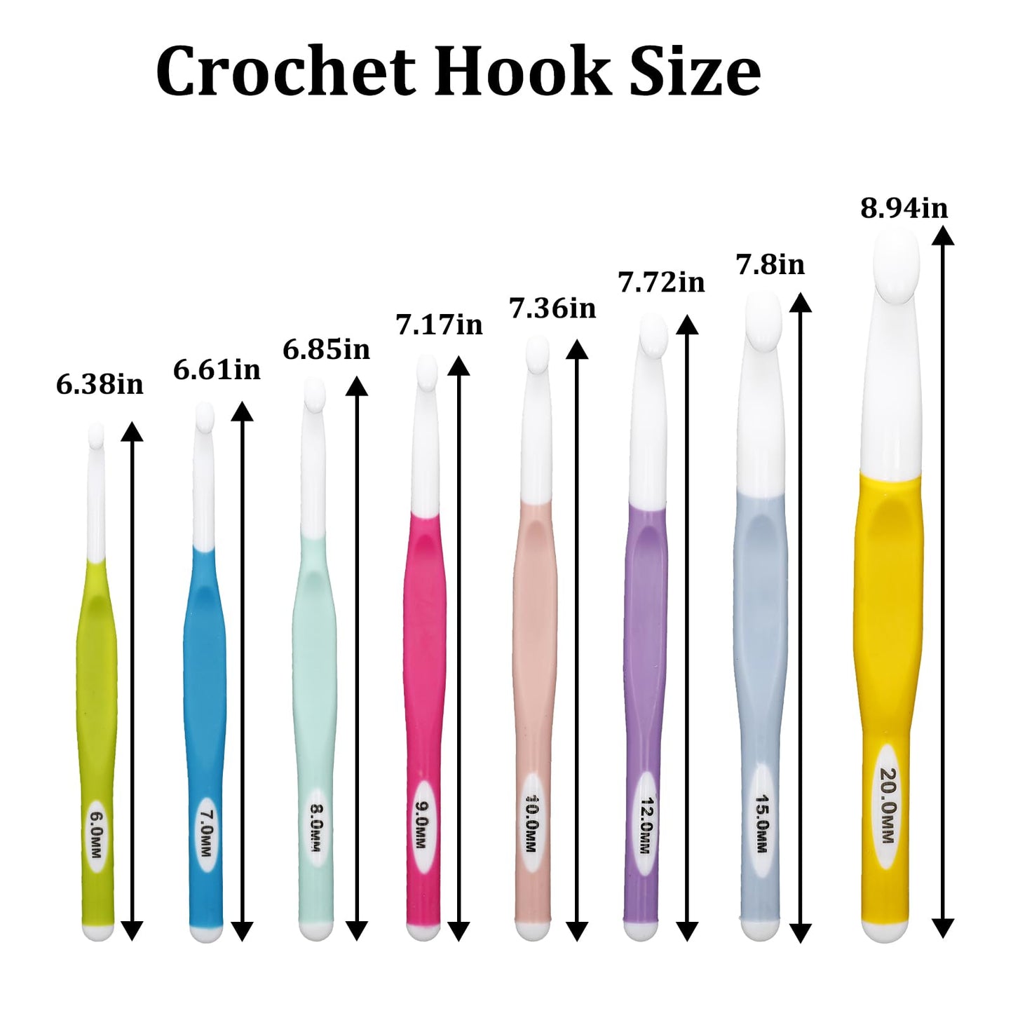 8 PCS Large Crochet Hooks Set, Ergonomic Multicolor Acrylic Crochet Hooks with Sizes 6mm, 7mm, 8mm, 9mm, 10mm, 12mm, 15mm, 20mm for Chunky Yarn Projects