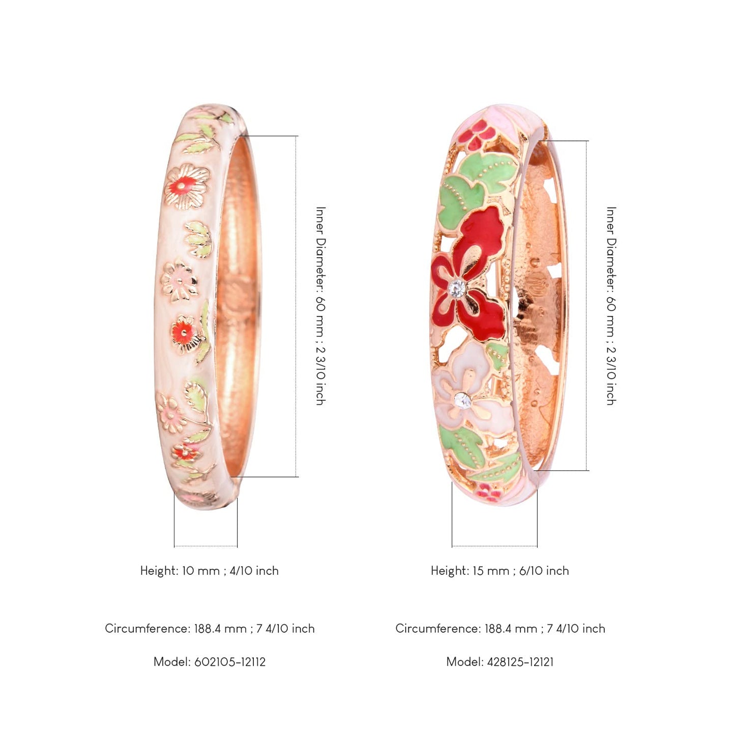 UJOY Colored Cloisonne Bangle Crystal Indian Butterfly Hinged Bracelet Hollowed Enamel Jewelry Gifts 88A09-55A18 Cream White