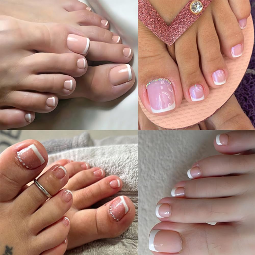 SWRITATSK Press On Toe Nails,French Press On Toenails For Women,Square Toe Nail Press Ons Toe Nails,120Pcs Toe Nail Tips,12 Sizes Ombre Pink Wearable Full Cover Fake Toenails, Mother's Day for Girl