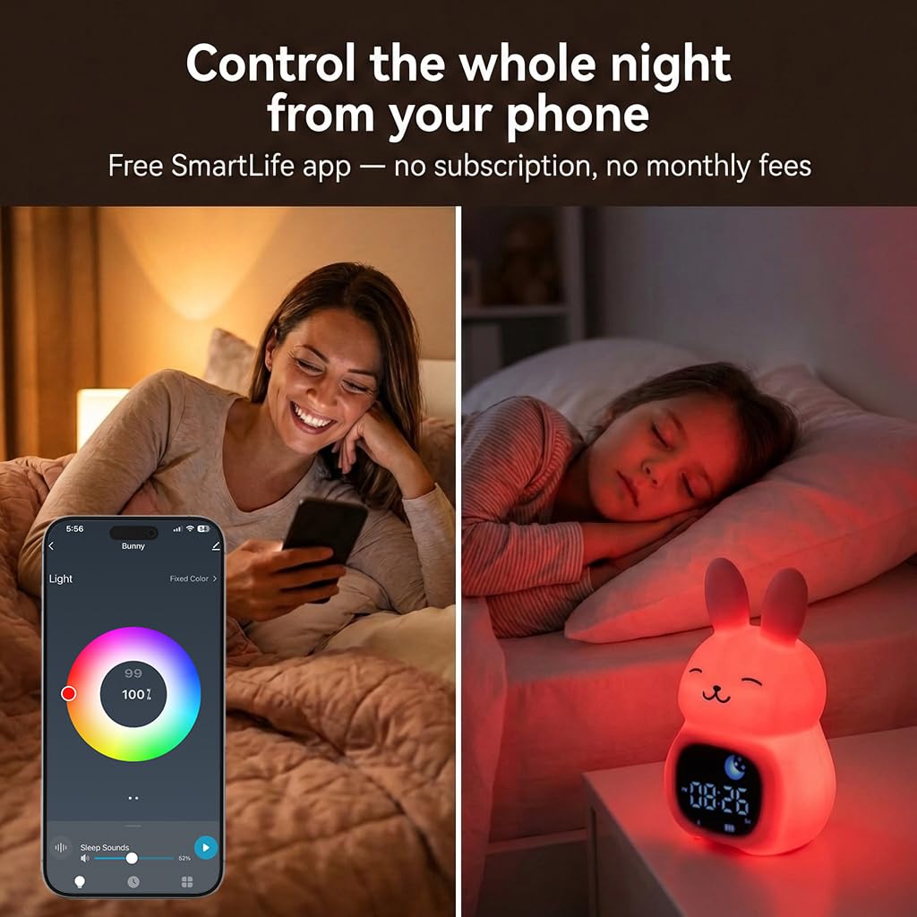 Bumble & Bright Kids Sleep Trainer with App Control - OK to Wake Clock for Kids Ages 4+, Color-Changing Night Light, Alarm & Sound Machine, Simple 1-Routine Setup, Free App, USB-C