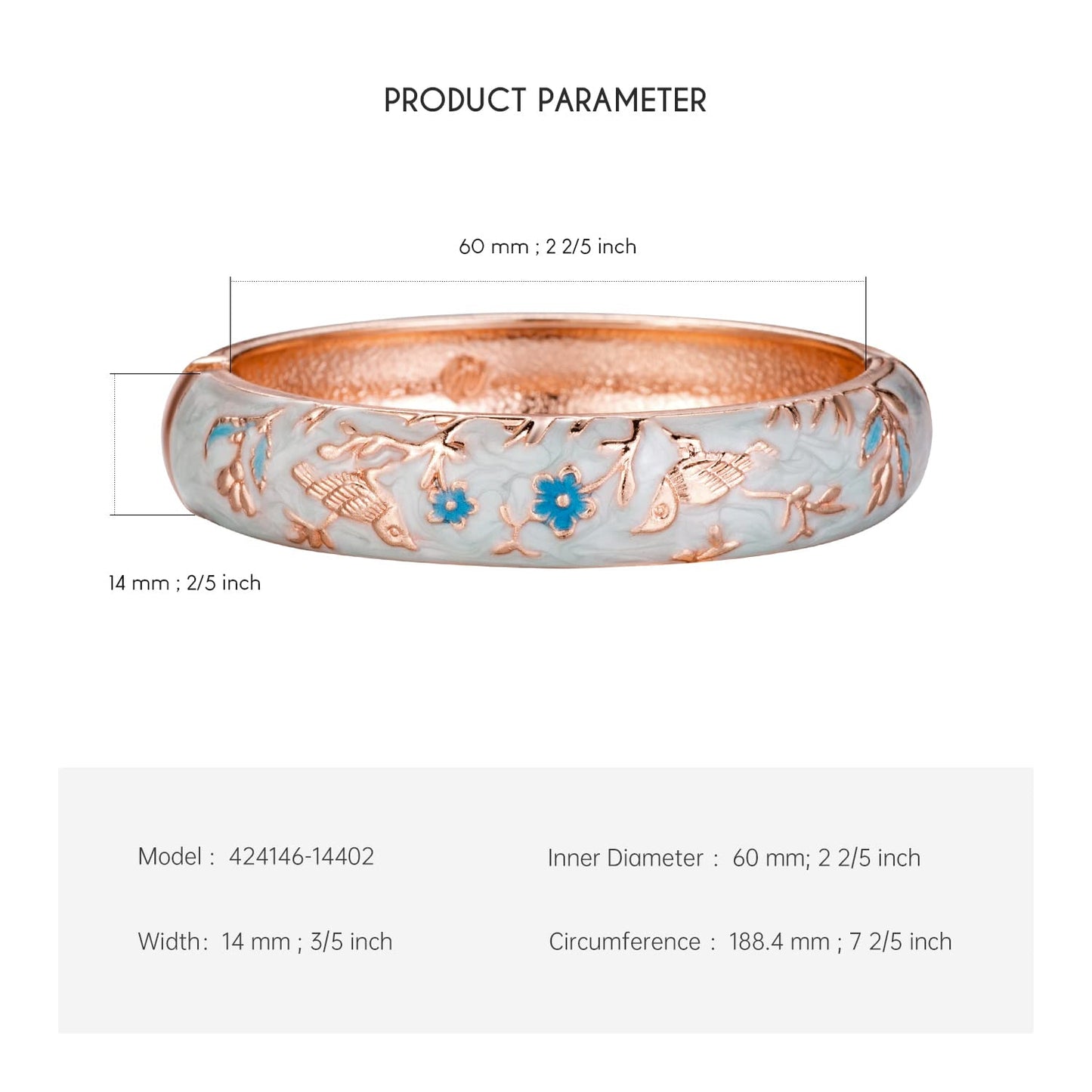 UJOY Colors Handcraft Jewelry Cloisonne Bracelet Enamel Bird Spring Hinged Womens Bangles Gifts Box 55C49 Light Blue