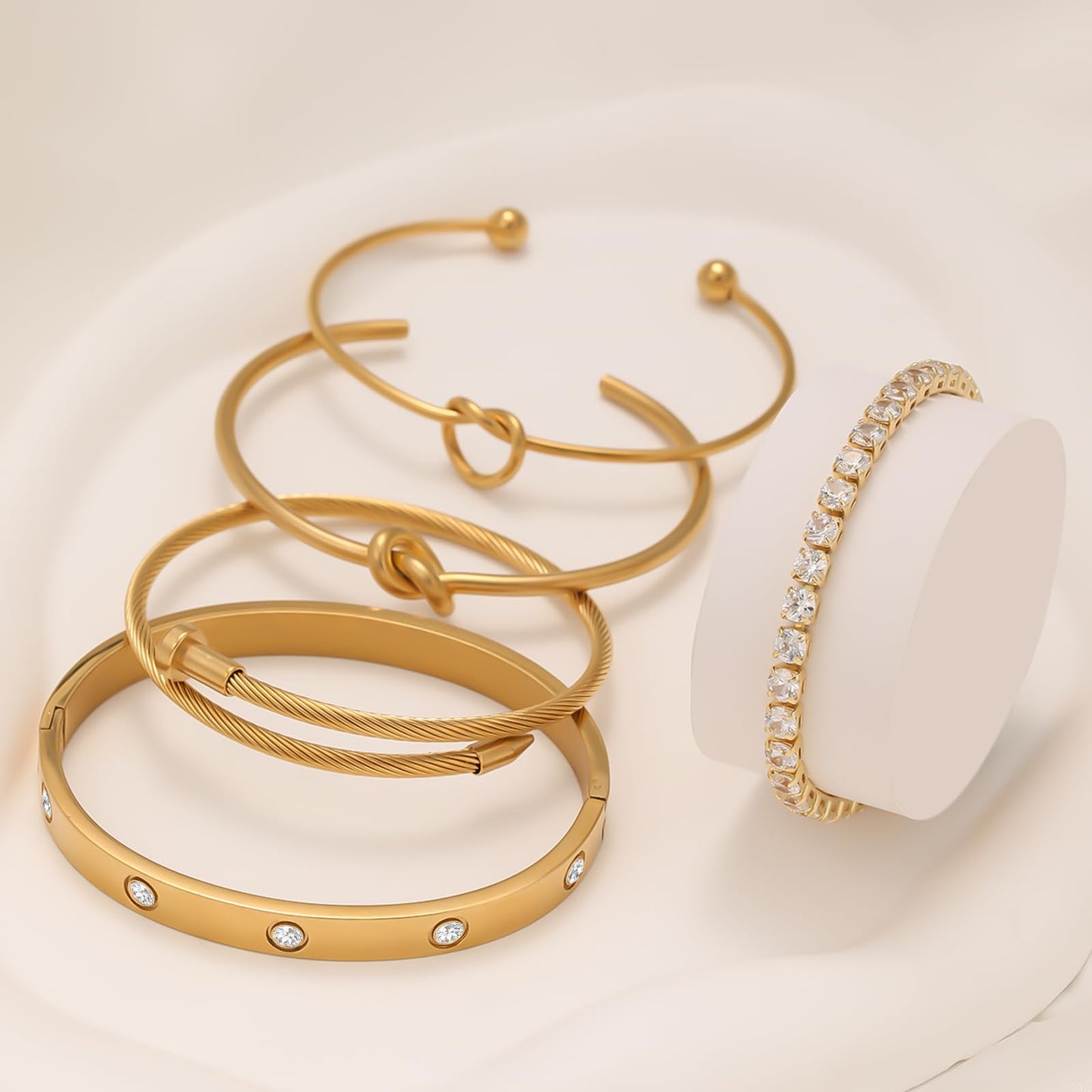 FAFUGA 18 K Gold Plated Love Bangle Bracelet Stack Cuff Jewelry for Women Jewelry Set for Women Gift with Box (style6)