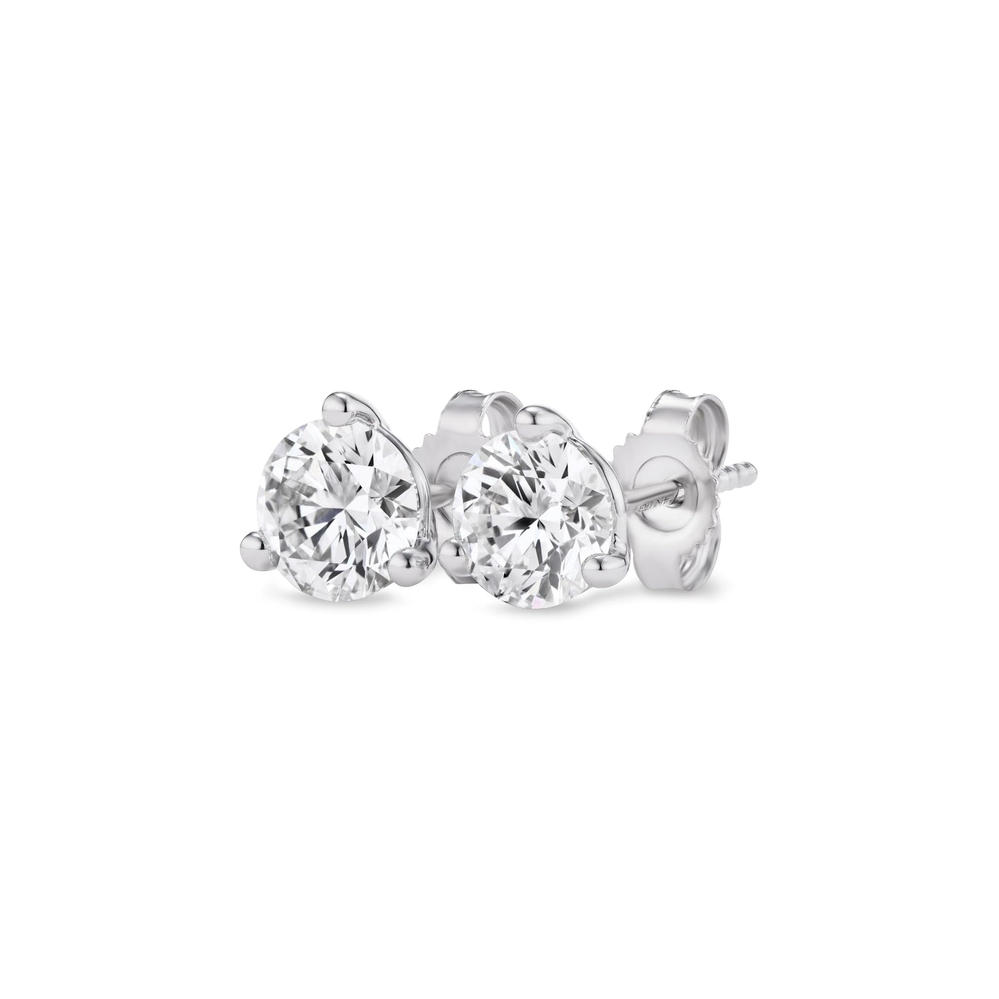 Carbon Atelier IGI Certified 2 Carat Lab Grown Diamond Round Stud Earrings for Women I 925 Sterling Silver Earrings for Her (I-J, SI1-SI2, 2.00 cttw) 3-Prong Martini Set Diamond I Push Back Studs