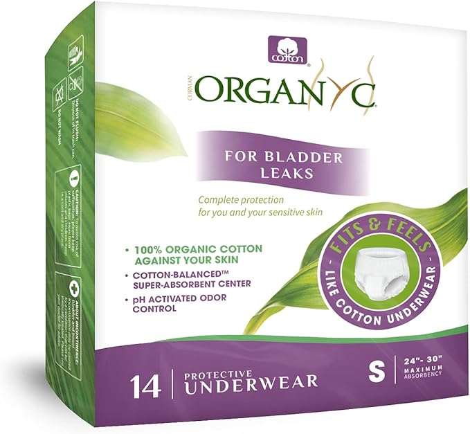 Organyc Bladder Control Underwear for Women - Organic Cotton Protective Underwear for Incontinence, Leak Protection, Odor Protection and Sensitive Skin, Small, 14 Count