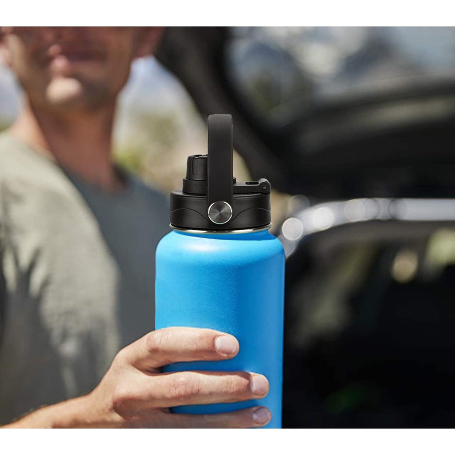 WishDirect Wide Mouth Twist Lid with Flexible Handle Compatible with Hydro Flask 12/16/18/20/32/40/64 Oz, Fits Simple Modern, Takeya, Iron Flask and Most Wide Mouth Water Bottles (Black, 2 Pack)