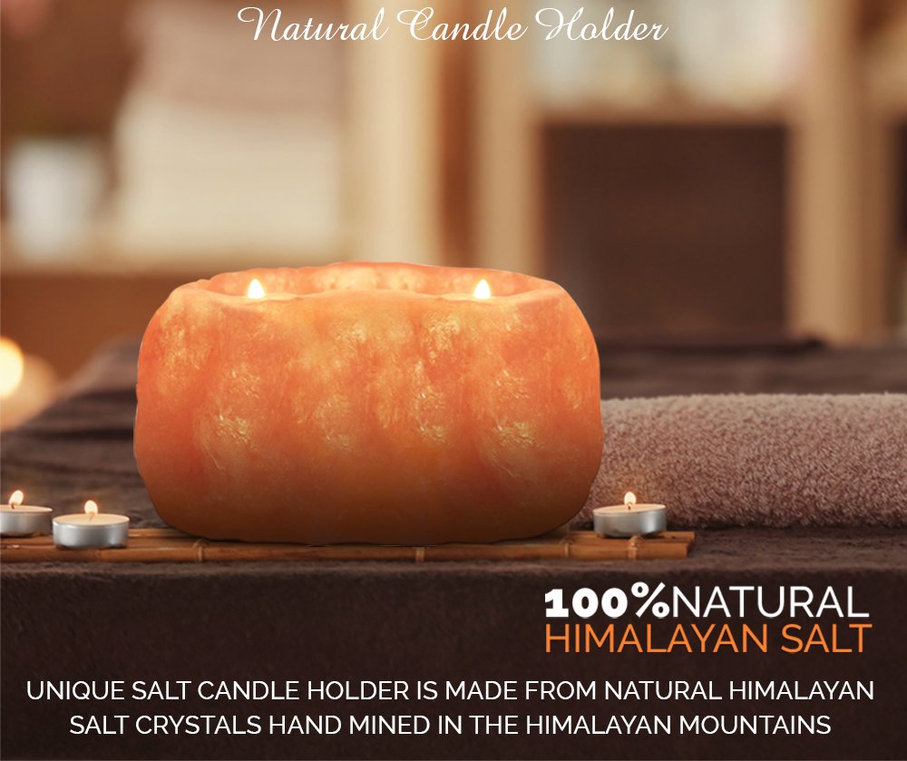 Himalayan Glow Natural Pink Salt Tealight 2 Hole Candle Holder,Hand Carved 100% Pure Himalayan Crystal Salt Candle Lamp | Great Room Décor