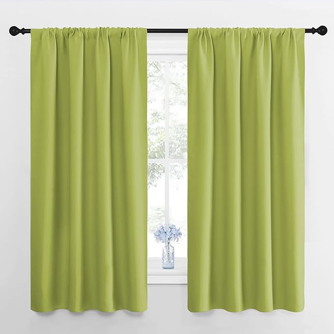 NICETOWN Green Blackout Draperies Curtains - Thermal Insulated Home Decoration Blackout Drapes for Kid's Room (1 Pair, 42 x 63 Inch, Fresh Green)