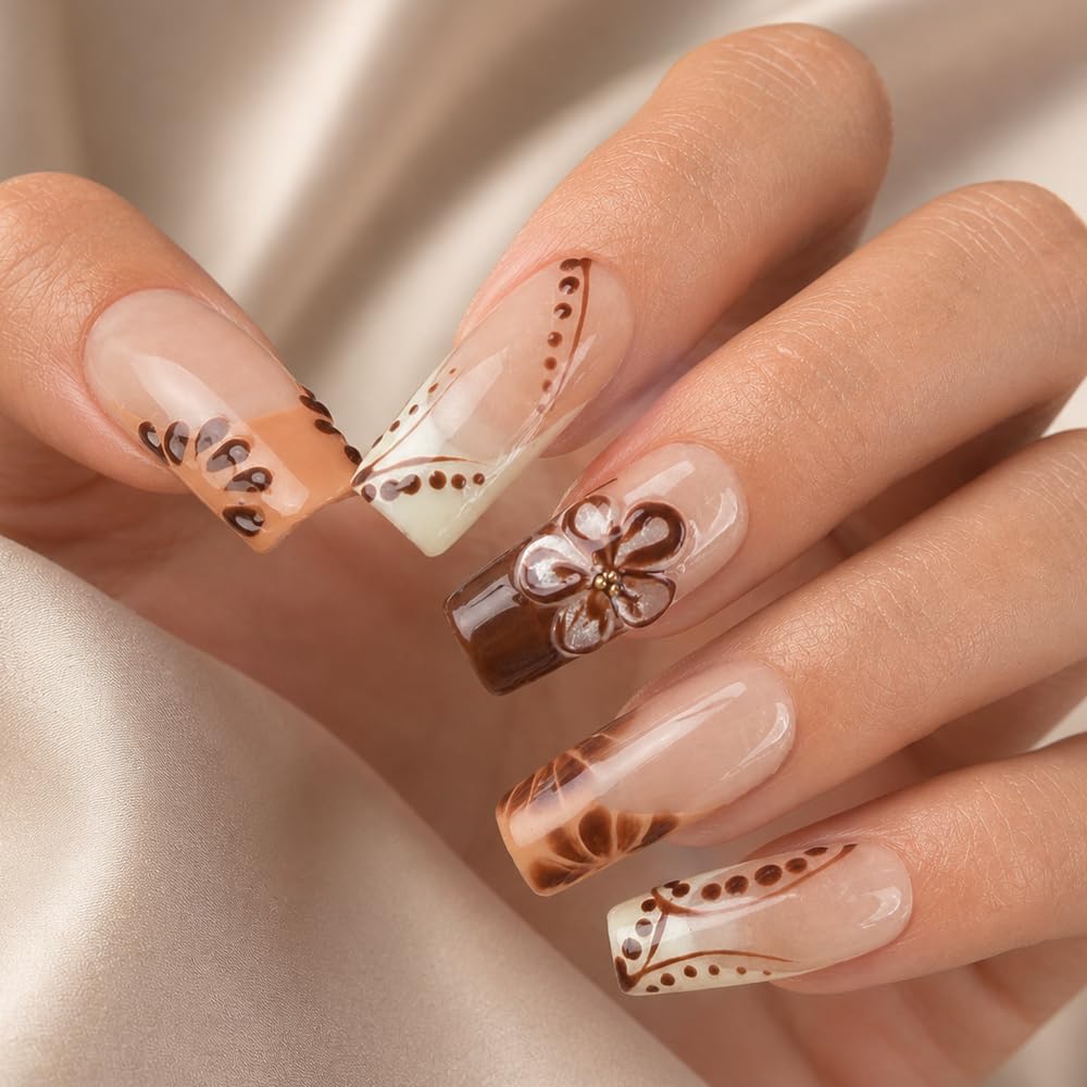 2IM Studio Handmade Press On Nails – 10 Piece Soft Gel Nail Kit with Glue & Tool Set, Reusable Artisan Nails, Salon-Quality Finish (Caramel Latte-M)