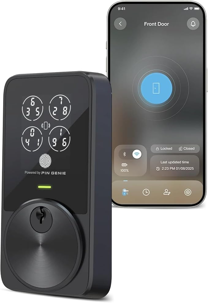 Lockly PIN Genie Pro Zeno Series Smart Lock, Keyless Entry Door Lock with Apple Home Key, Built-in Wi-Fi Keypad Deadbolt Locks for Front Door, App Remote Control, IP65 Weatherproof, Easy Installation
