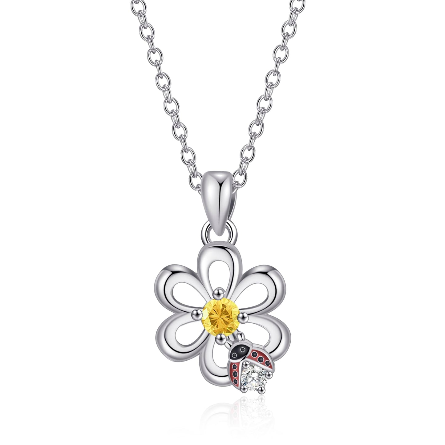 HELORET Daisy Necklace Ladybug Flower Pendant Jewelry for Women Birthday (Daisy- Ladybug Necklace)