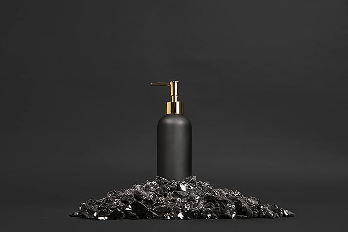 Essentra Home Matte Black Liquid Soap Dispenser with Gold Pump for Bathroom, Bedroom or Kitchen. Great for Hand Lotions and Essential Oils. 10 Fluid Ounce - Matte Black Collection.