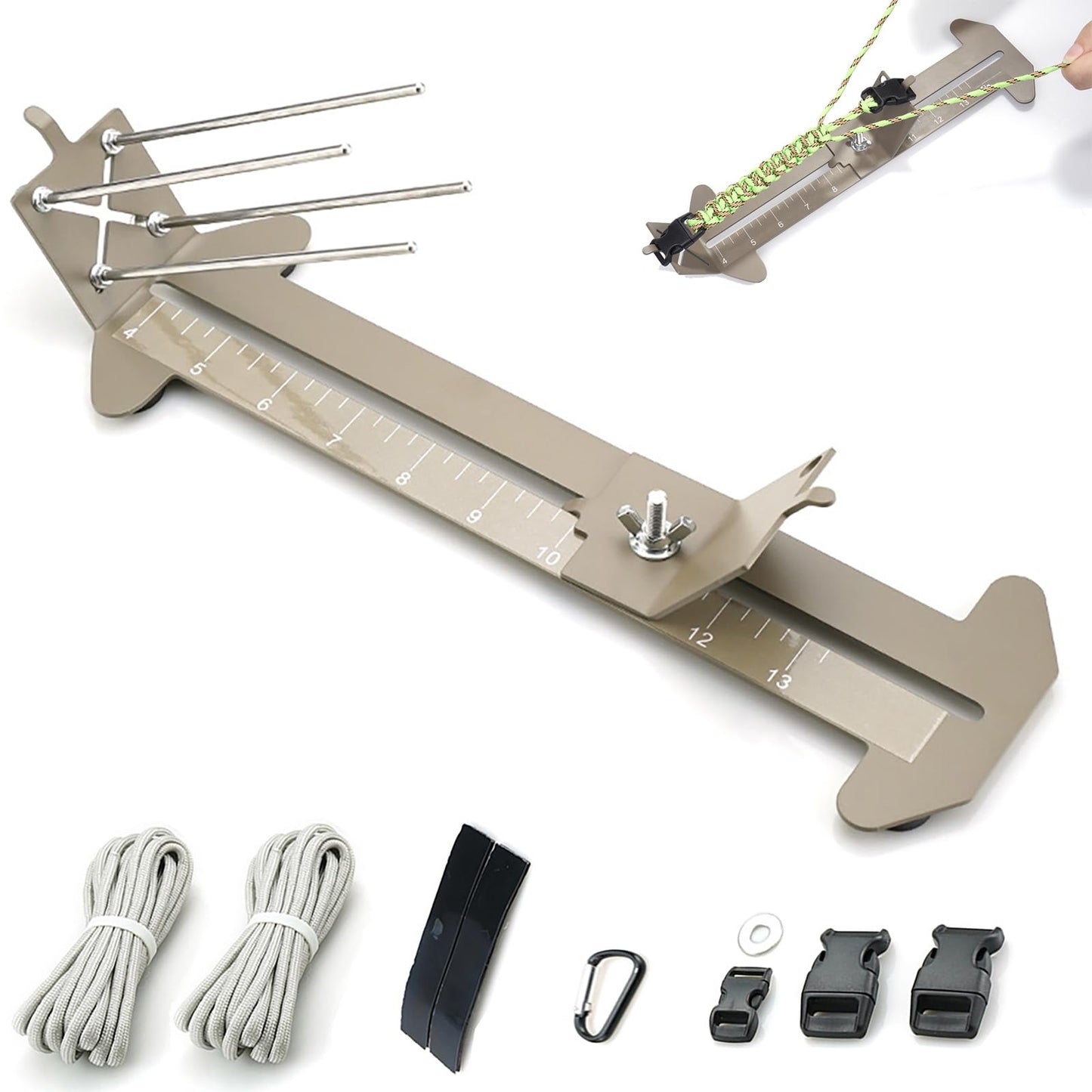 KOKKOYA Paracord Jig Tools Bracelet Making Kit Accessories Adjustable Paracord Jig Kit with 2 Cords and 3 Buckles Bracelet Adjustable Length 4" to 13" (Kahki)