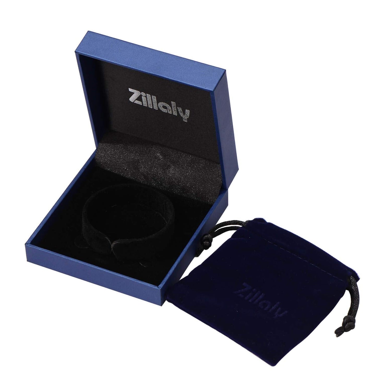 Zillaly Men's Stainless Steel Two-Tone Square Link diamond Bracelet in Black & Blue Ion-Plated Black (Black)