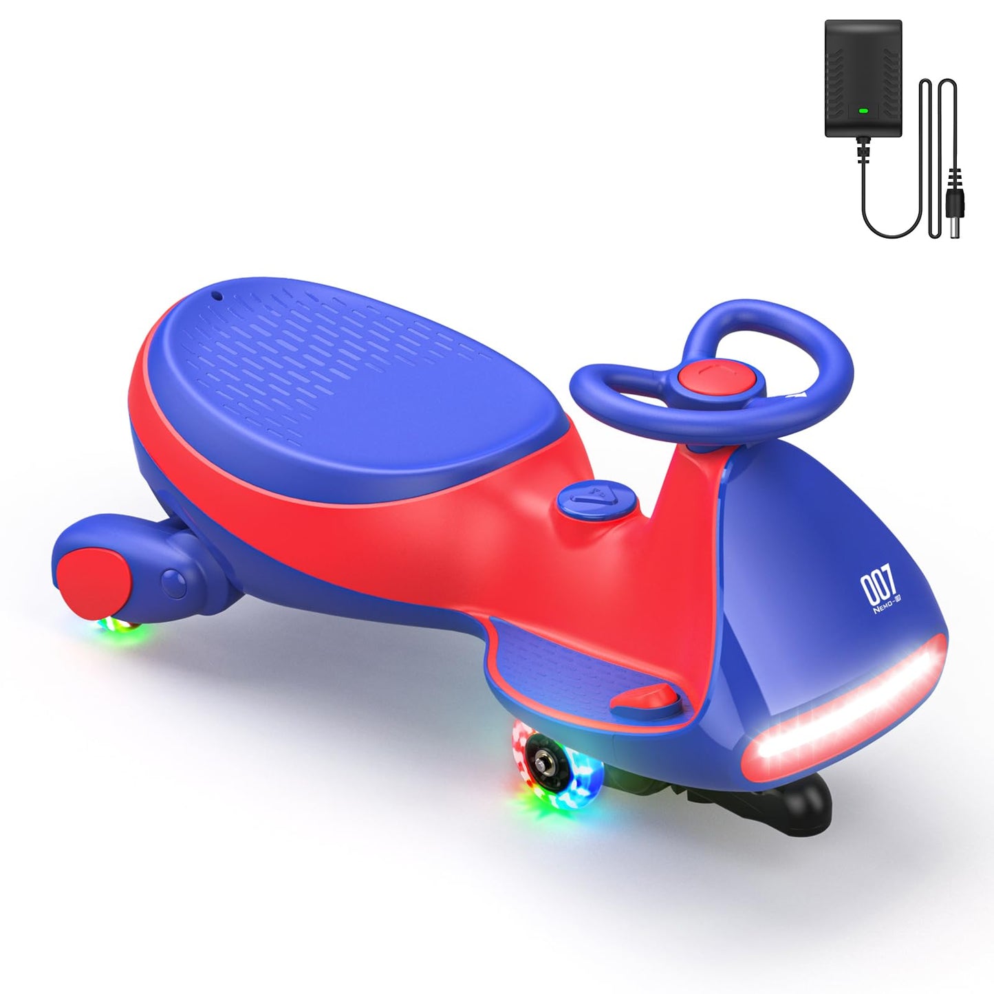 FanttikRide N7 Pro Electric Wiggle Car with Pedal, Rechargeable Battery, CyberWiggle, 2 in 1 Swing Car, 2 Speeds Max 4 Mph, Anti-Rollover, Flashing Wheels, Bluetooth, Ages 3+, 150 Lbs, Blue