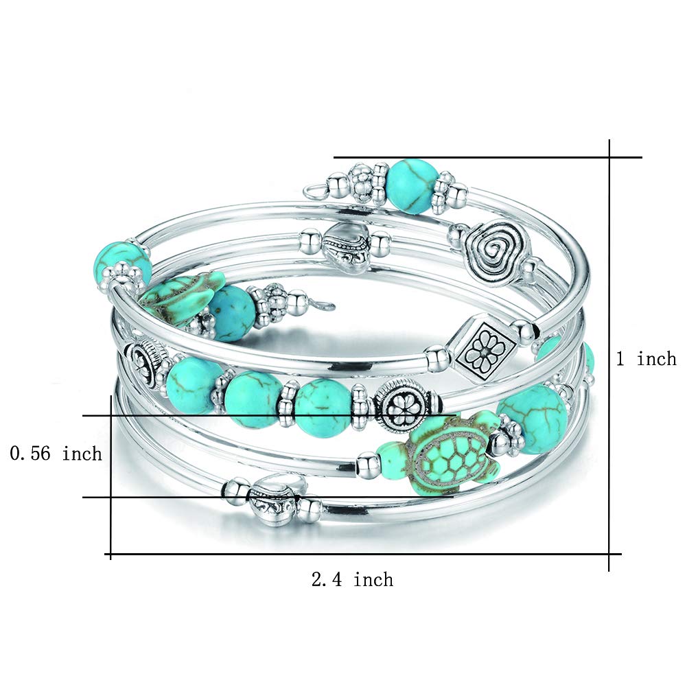 BULINLIN Layered Wrap Bangle Turquoise Bracelet - Bead Bracelet with Natural Agate Stone, Gifts For Women (17-Turquoise turtle bracelet)