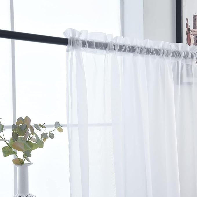 SpaceDresser Sheer White Curtains 4 Panels Rod Pocket Semi-Sheer Curtain 72 Inches Long Light Filtering Voile Window Drapes for Bedroom Living Room Kitchen, Each 52W x 72L
