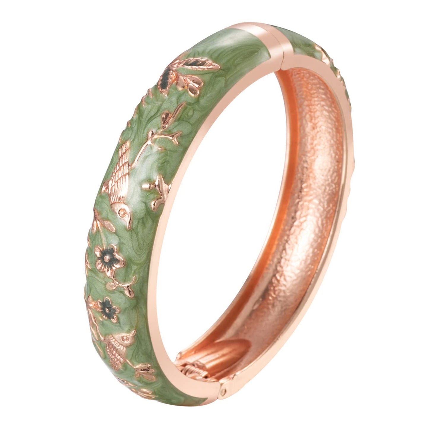 UJOY Colors Handcraft Jewelry Cloisonne Bracelet Enamel Bird Spring Hinged Womens Bangles Gifts Box 55C49 Green