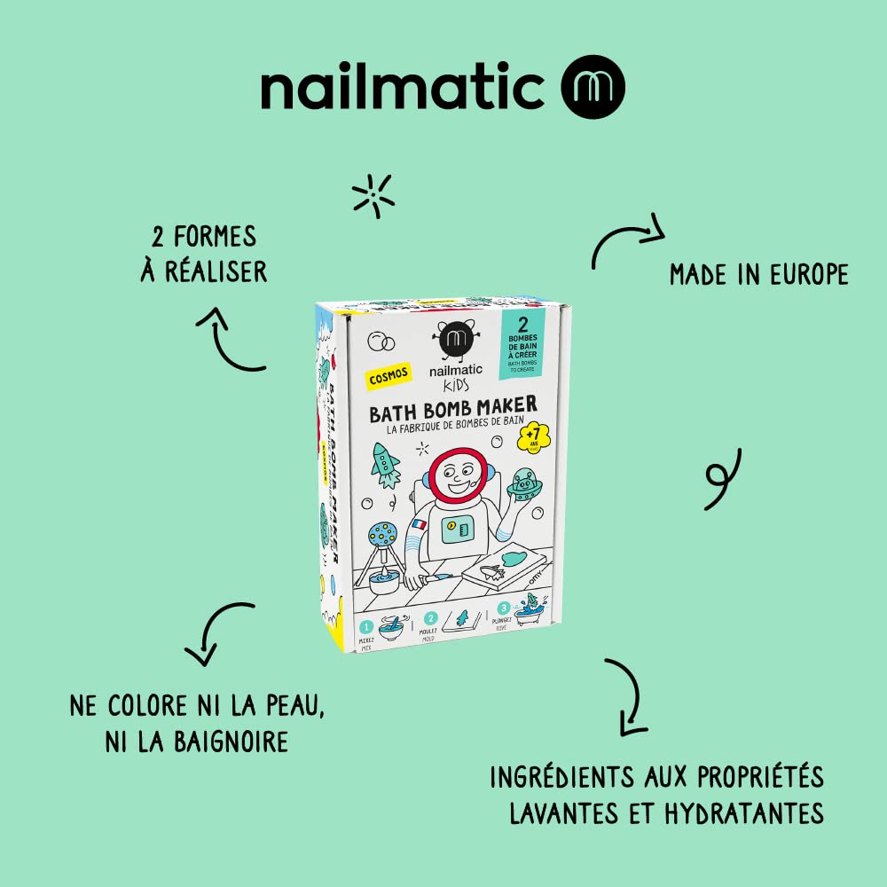 Nailmatic Cosmos DIY Bath Bomb Kit - Bath Bomb Making Kit for Kids, Make Your Own Bath Bombs, Includes Saucer & Rocket Molds, Vegan, Preservative Free, Ages 7+