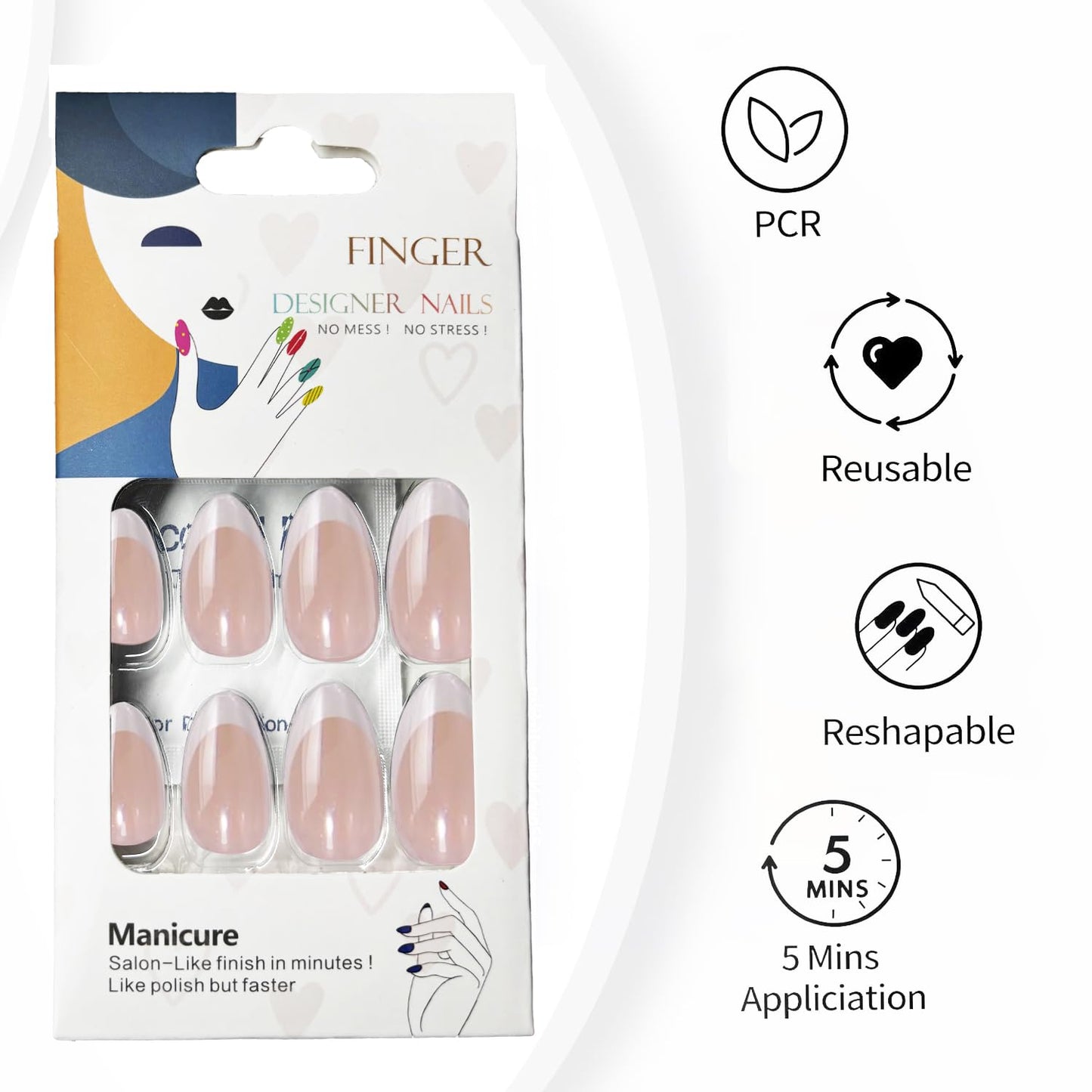 French Tip Press On Nails， White Short Almond Reusable Stick On Nails in 12 Sizes - 24 Soft Gel Fake Nail Kit for Women