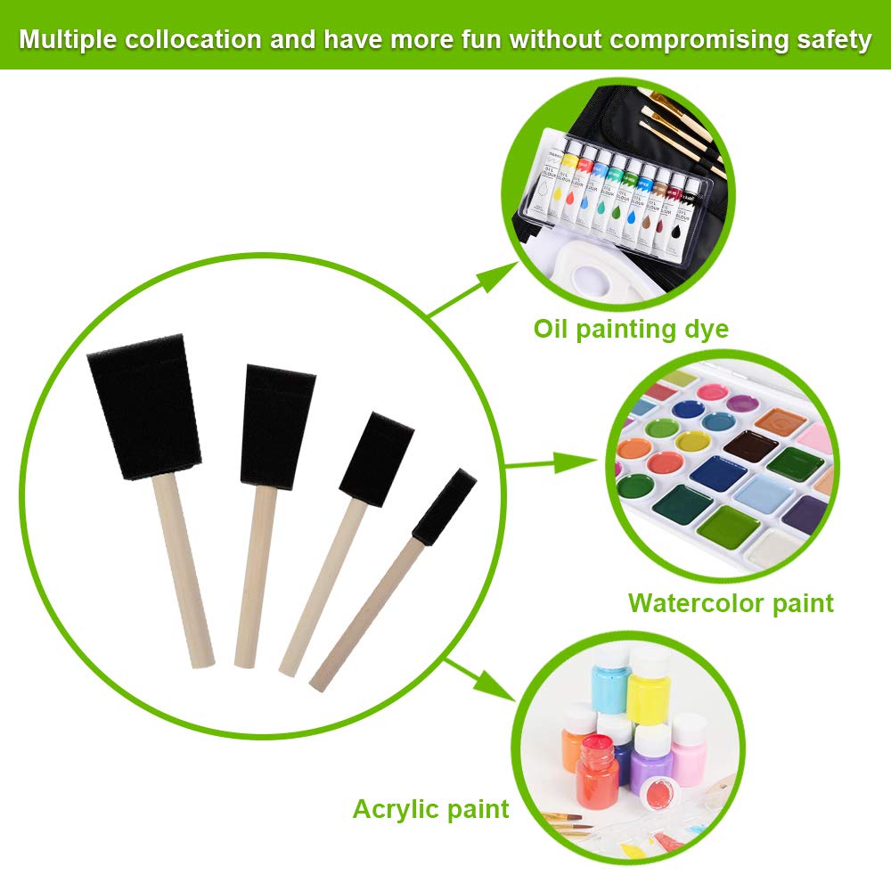 conda 50 Pack 0.5"-2" Different Size Assorted Foam Brush Set Wood Handle Paint Brush Set- Lightweight, Durable, Great for Acrylics, Stains, Varnishes